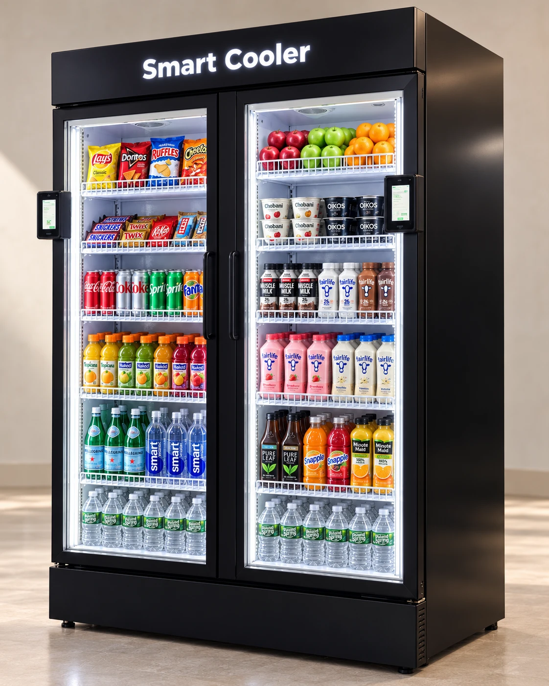 Daily Break double-door AI Smart Cooler viewed from the right
